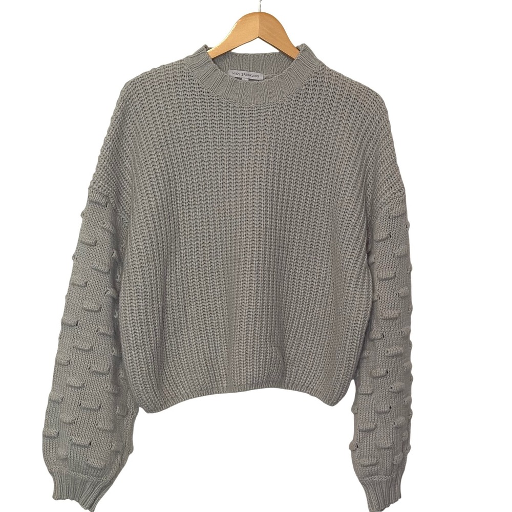 Miss Sparkling Women's Gray Knit Sweater Large Mock‎ Neck Long Sleeve